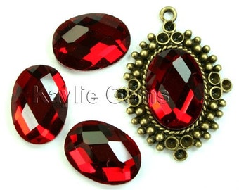 Mirror Glass Cabochon cab 18x13 Oval Checker Cut Faceted Dome -Ruby- 4pcs