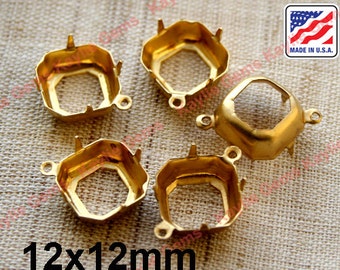 12 x 12 mm Surowy mosiądz Oprawa ośmiokątna z zębami Otwarty tył pasuje do kryształu 4470 Poduszka Kwadratowe kamienie ozdobne 1 pierścień 2 pierścienie Wyprodukowano w USA