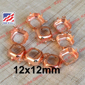 Prong Setting 12x12 Octagon Rose Gold Plated Brass Open Back Settings fit Crystal 4470 Cushion Square Fancy Stones