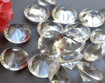 2pcs 20mm Glass Jewel Stone Round Faceted Diamond Cut Pointed Back, Unfoiled  - Diamond Clear
