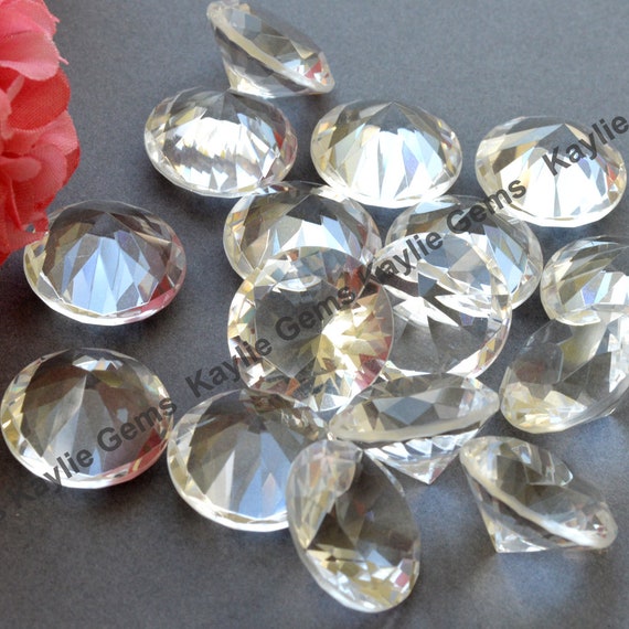 2pcs 20mm Glass Jewel Stone Round Faceted Diamond Cut Pointed Back,  Unfoiled Diamond Clear