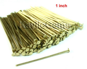 Head Pin 26mm 1 inches 20 Guage Flat Head Raw Brass Heavy Strong -PN-H26x0.8RB - 100pcs