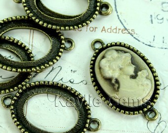 13x18 Antique Brass Camoe cabochon Frame Setting Connectors 2 Rings Open Back - FRM-5908AB -6pcs
