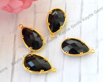 Crystal tear drop Charm Faceted Glass Jewel 16x10 mm  Gold Setting 2 pcs