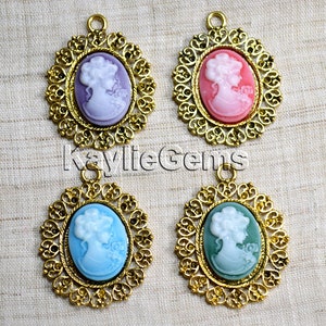 Victorian Cameo Antique Gold Frame Pendant Charms