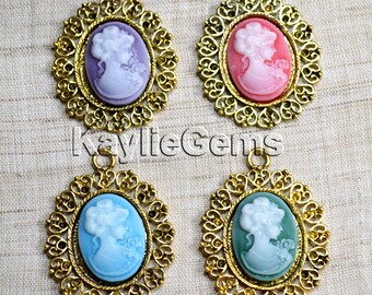 Victorian Cameo Antique Gold Frame Pendant Charms