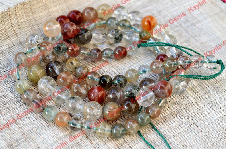 2 Strands 16 inches Round 8mm, 10mm Rutilated Quartz natural semi precious stones Old stock image 1