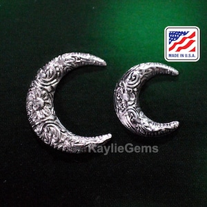 Victorian Moon Crescent Stamping Art Nouveau Oxidized OX Antique Silver 2 Sizes - 2pcs