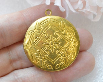 Pendentifs médaillons ronds en laiton brut baroque victorien de 32 mm - LKRS-L24RB