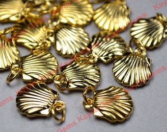 Old Stock Sea Shell Charms Gold 11mm Cute - 6pcs - Limited Offer