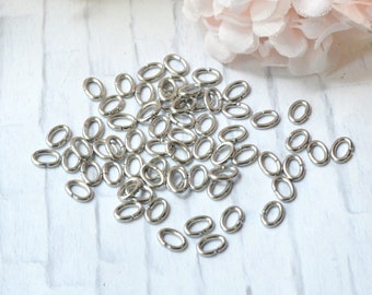 6x4mm 6mm 19 Gauge Oval Open Jump Rings Heavy Strong, Stainless Steel, Platinum Plated