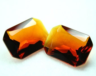 18x25mm Octagon Glass Jewel Faceted Diamond Cut Pointed Back- Orange Topaz BY01 - 1 pc