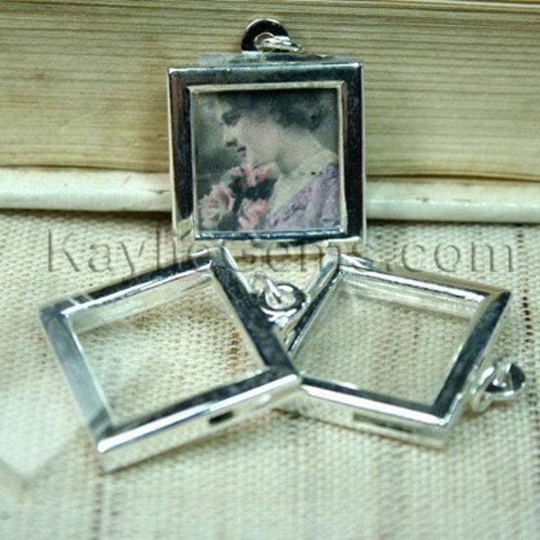 Picture Frame Charm Pendant Earring Drop Rectagle Square 17x17mm - Silver