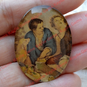 Cabochon Cab 40x30mm, West German Plastic Gold Foiled Base Backing Cameo- 1 Piece