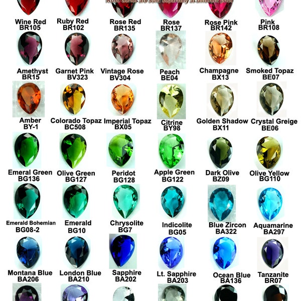 Tear Drop Glass Jewel 10x14mm Faceted Diamond Cut Pointed Back, Unfoiled - Pick Your Colors