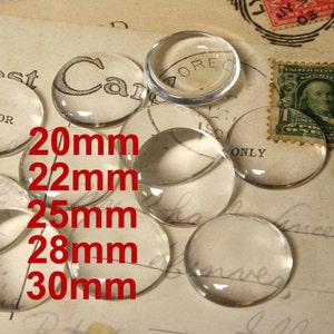 20mm, 22mm, 25mm 28mm 30mm Round Clear Glass Cabochon Super Smooth for Photo Collage Glue on Projects  - Pick your size