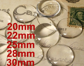 20mm, 22mm, 25mm 28mm 30mm Round Clear Glass Cabochon Super Smooth for Photo Collage Glue on Projects  - Pick your size