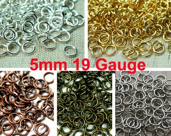 5mm 19 Gauge Open Jump Rings Heavy Strong, Plated in Silver, Gold, Antique Brass, Antique Copper, Antique Silver Tone - 100pcs - Pick Finish