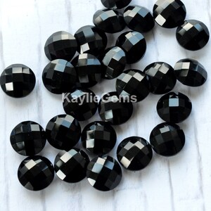 4pcs 10.50 mm SS46 Round Glass Jewel Double Faceted Checker Cut Unfoiled- Jet Black