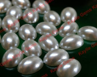 14x10 Oval Flat back dome Pearl Cream Cabochon Faux Glue On - 24pcs