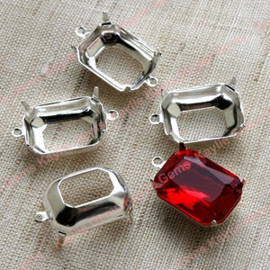 18x13 Sterling Silver Plated Octagon Open Back Prong Settings  Fit 4610 Fancy Rhinestone 1 Ring / 2 Ring