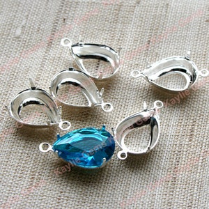 Prong Setting Sterling Silver Plated Tear Drop 14x10mm Fit 4320 Fancy Stones Open Back - 1 Ring / 2 Ring