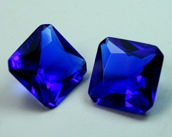 Octagon Square 15x15mm Faceted Glass Jewel Pointed Back Unfoiled - Sapphire Blue