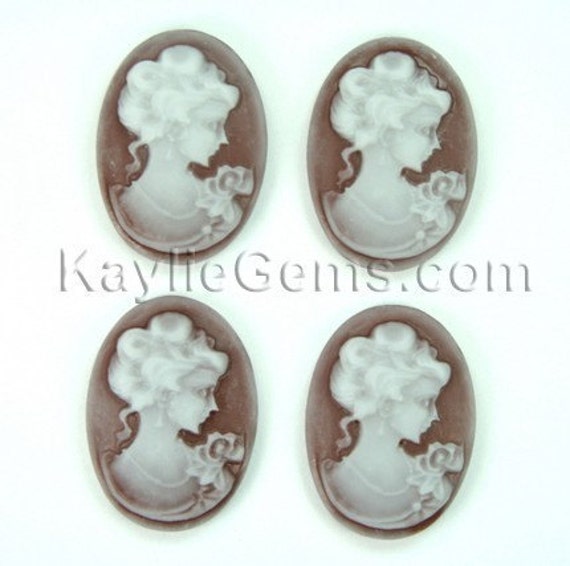 Cameo 18x25mm Victorian Lady Portrait - White Face on Chocolate