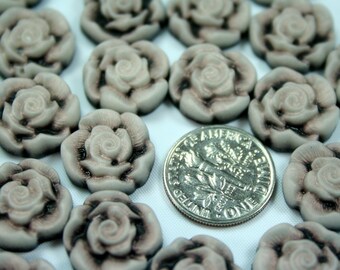 Rose Cameo Cabochon Cab Flat back 14mm Plastic Resin Glue On - Antique Creamy Coffee -10pcs