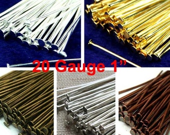 Head Pins 26mm 1 inch 20 Gauge Heavy Strong, Silver, Gold, Antique Brass, Antique Silver, Antique Copper -100pcs - Pick Finish