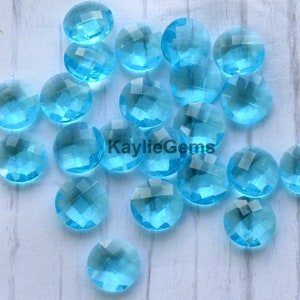 4pcs 10.50 mm SS46 Round Glass Jewel Double Faceted Checker Cut Unfoiled- Blue Aqua