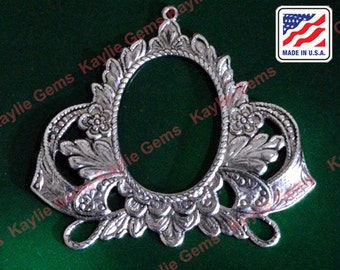 2 Art Nouveau Filigree Stamping Frame Work Connector Finding Baroque Victorian Style Antique Silver - G6105RB