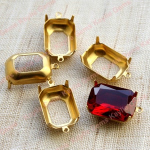 Raw Brass 18x13 Octagon Open Back Prong Settings  Fit Crystal 4610 Fancy Rhinestone 1 Ring / 2 Ring