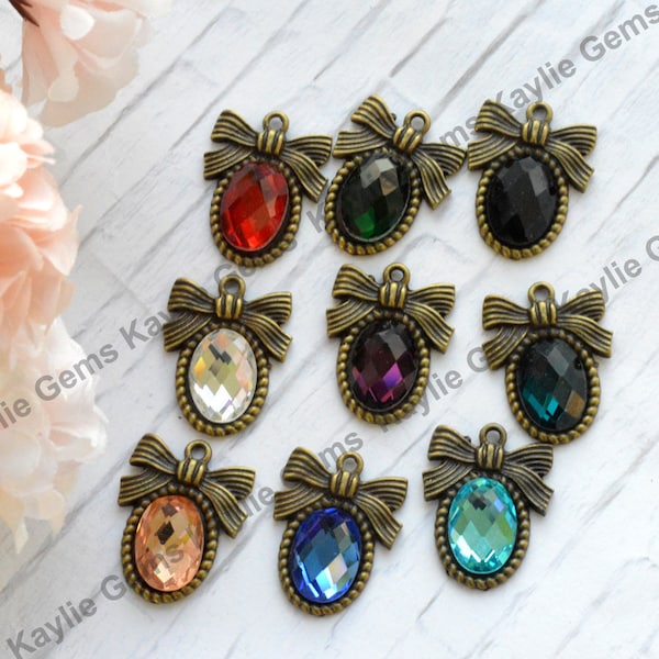 Joya de vidrio conector victoriano estilo arco nudo colgante enlace encanto facetado cristal joya de latón antiguo