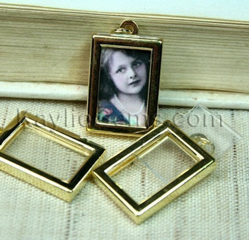 Picture Frame Charm Pendant Earring Drop Double Sided Rectangle 16x22mm Antique Brass 2 Sets image 3