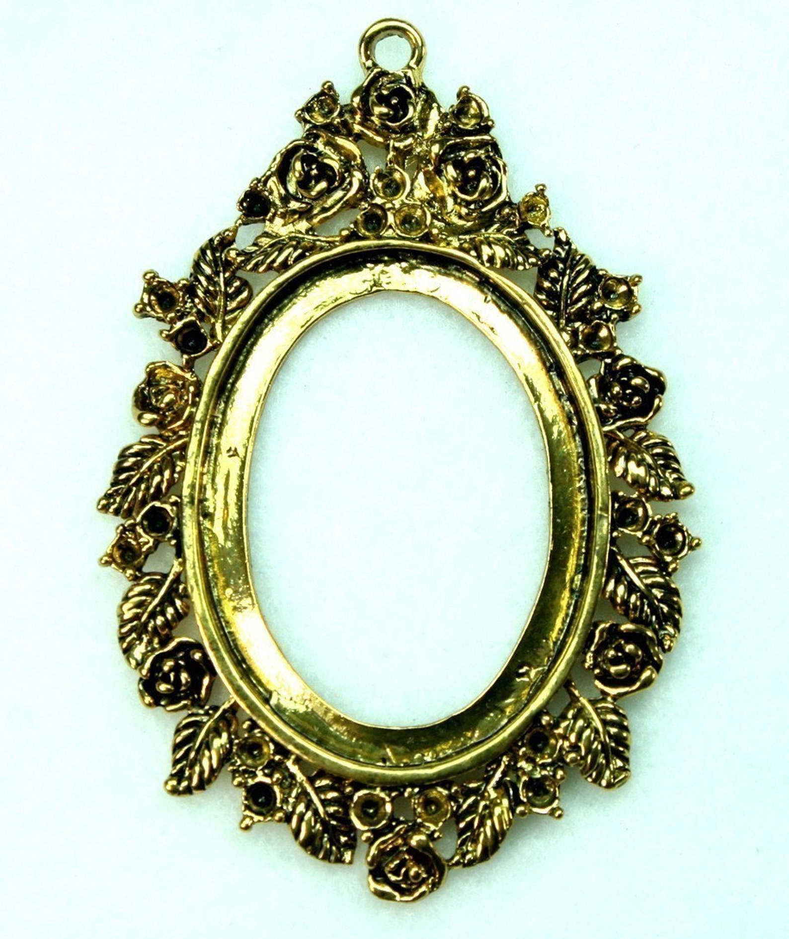 Cameo Setting Frame Pendant Antique Gold Victorian Rhinestone Etsy