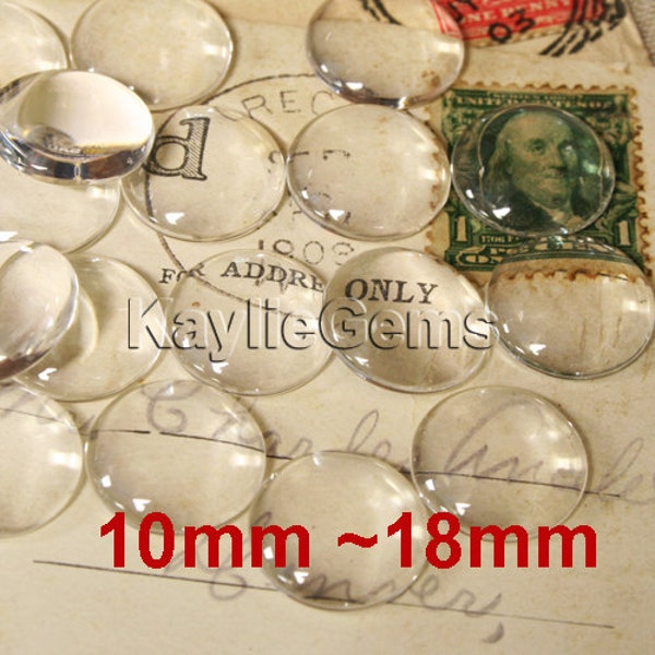 Round Clear Glass Cabochon Cab Dome 10mm, 12mm, 14mm, 15mm, 16mm, 18mm - Pick Sizes