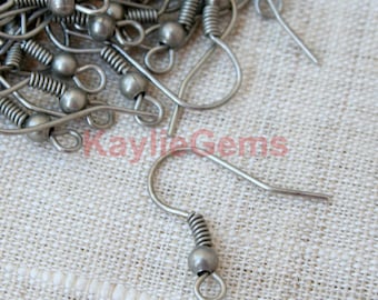 Antique Silver Earwire Earring 20mm French Hook Fishhook Surgical Steel Coil Ball