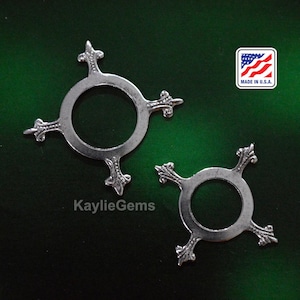 4pcs Oxidized Silver Brass Open Back Cushion Prong Setting Adapter Round 25mm -28mm, 20mm - 22mm Turtle Back Fleur de Lis