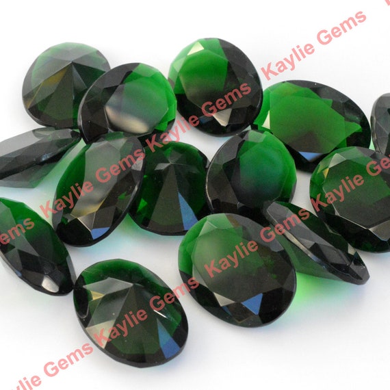 Russian Green 25x18mm Glass Jewel Gem Stone Oval Faceted Diamond