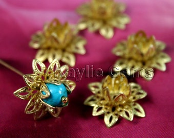 Raw Brass Filigree Flower Bead Cap 3 Layers