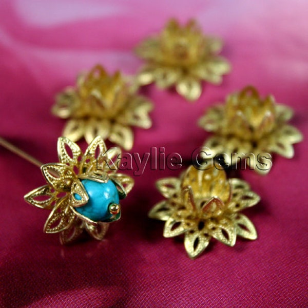 Raw Brass Filigree Flower Bead Cap 3 Layers