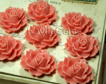 Resin Peony Rose Flower Cabochon Cabs 19mm  - Musty Peach - 10pcs