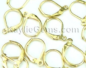 Ganchos para pendientes con cierre de palanca y aro de latón macizo en bruto, 10 x 15 mm --EW-L10x15RB - 24 piezas
