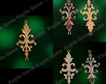 Filigree Stamping Connector Victorian Art Nouveau Premium Quality USA Raw Brass, OX Antique Brass, OX Antique Silver - 2pcs