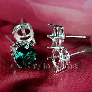 Earring Stud 10mm Round Open Back Prong Setting Silver Plated -ST-P519SP - 4pcs