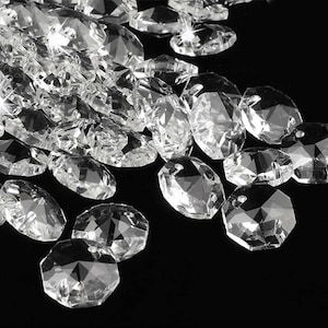 Sun Catcher Crystal Prism Button 14mm 16mm Clear Octagon Faceted Radiate Cut 2 Hole Button Link Beads