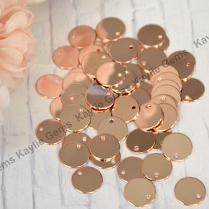 10mm Rose Gold Plated Round Charms Brass Disc with Hole Personalized Disc Stamping Tag Initial Charm Stamping Blank