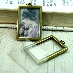 Picture Frame Charm Pendant Double Sided Rectangle Portrait 34x24mm - Antique Brass - 2 Sets