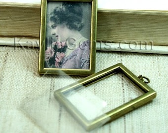 Photo Frame charme pendentif Rectangle face Double Portrait 34x24mm - laiton - 2 ensembles Antique